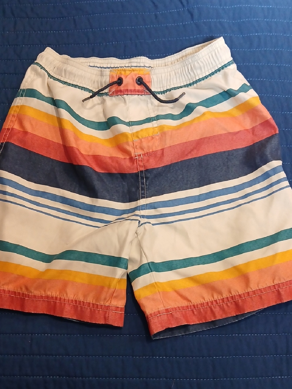 Tea Collection White Swim Trunks with Multi-Color Stripes